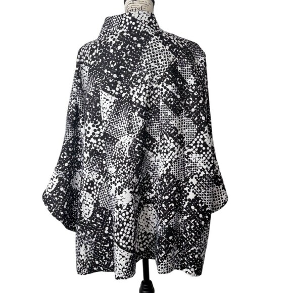 Ali Miles Womens Tunic Button-Up Top Black White Mosaic Jacket Lagenlook Size 3X - Picture 3 of 8
